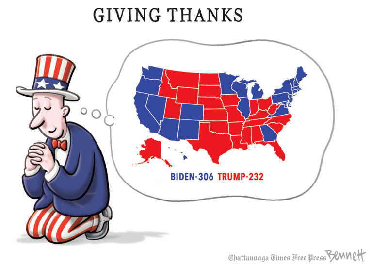 Political/Editorial Cartoon by Clay Bennett, Chattanooga Times Free Press on Americans to Celebrate Thanksgiving