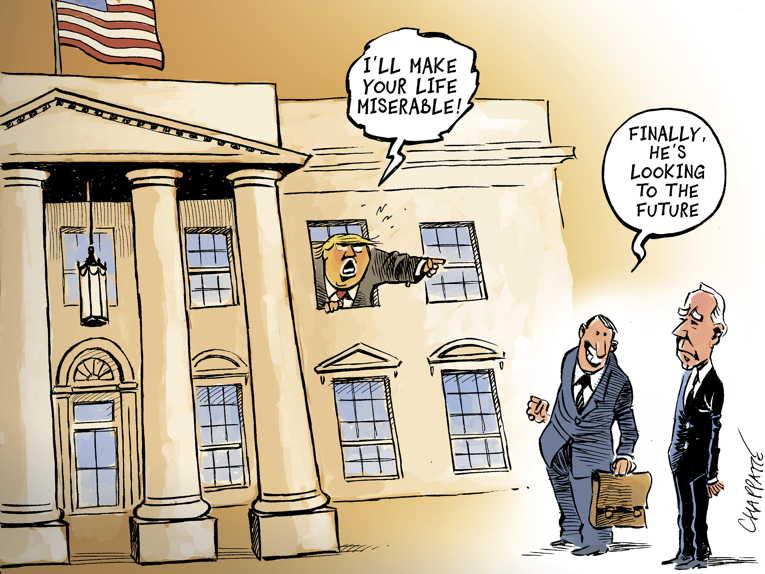 Political/Editorial Cartoon by Patrick Chappatte, International Herald Tribune on Nation Awaits Biden Presidency