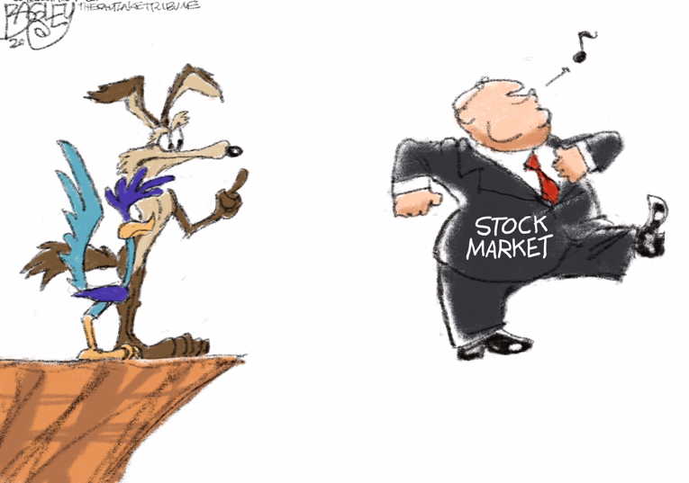 Political/Editorial Cartoon by Pat Bagley, Salt Lake Tribune on Dow Reaches Record High