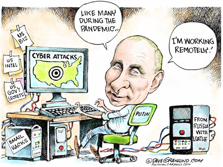 Political/Editorial Cartoon by Dave Granlund on US Government Cyber-Attacked