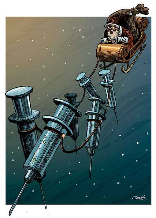 Political/Editorial Cartoon by Dario Castillejos, Imparcial de Oaxaca, Oaxaca, Mexico on Vaccine Distribution Begins