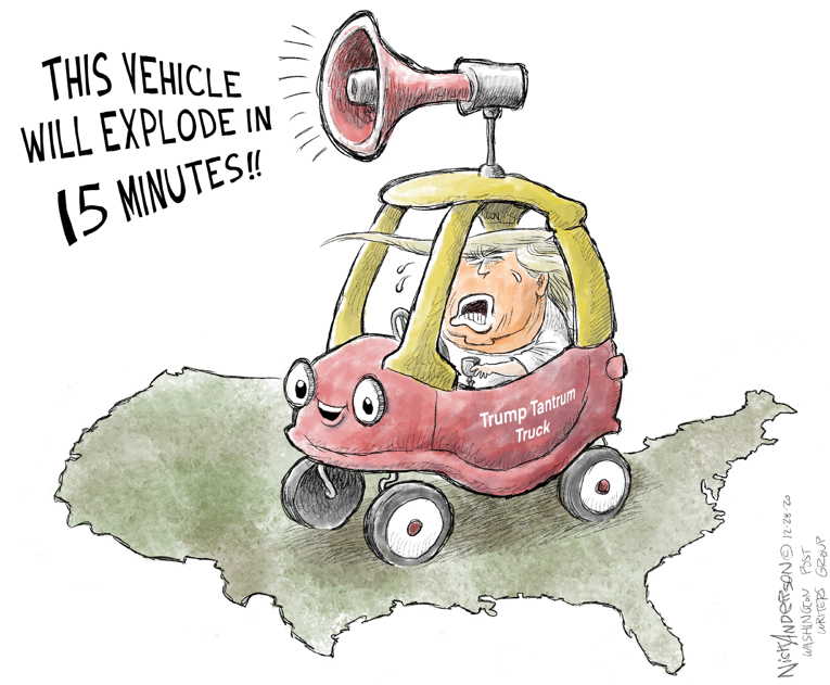 Political/Editorial Cartoon by Nick Anderson, Houston Chronicle on Trump Still President