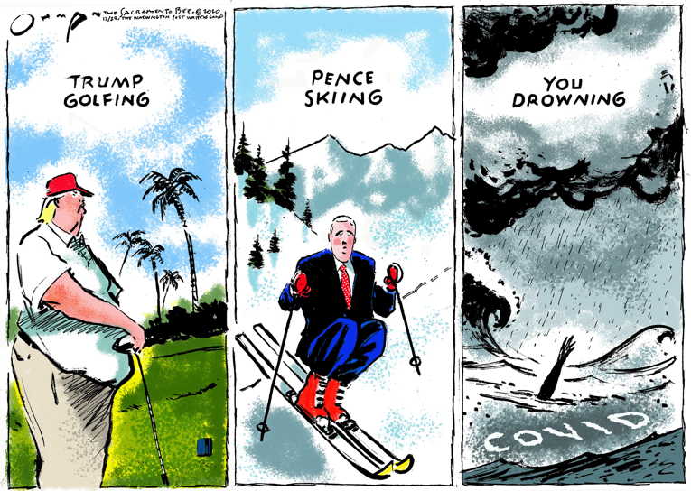 Political/Editorial Cartoon by Jack Ohman, The Oregonian on Record U.S. Covid Deaths