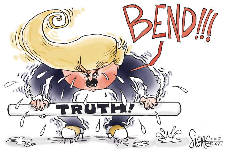 Political/Editorial Cartoon by Signe Wilkinson, Philadelphia Daily News on Trump Proud of Actions