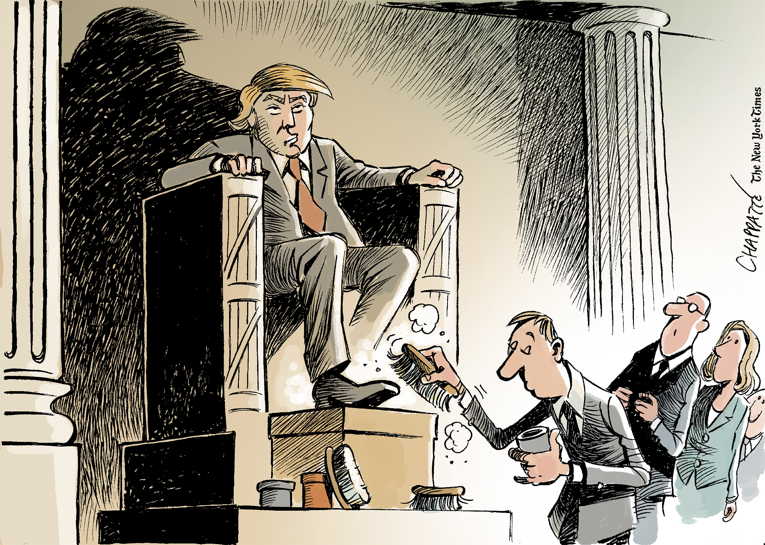 Political/Editorial Cartoon by Patrick Chappatte, International Herald Tribune on Trump Supporters Split