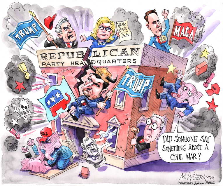 Political/Editorial Cartoon by Matt Wuerker, Politico on Republican Party Splits