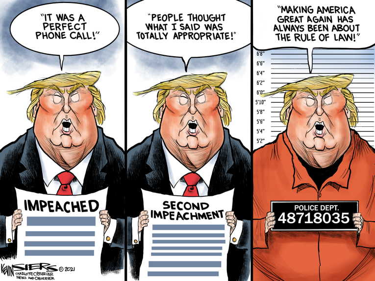 Political/Editorial Cartoon by Kevin Siers, Charlotte Observer on Trump Impeached Again