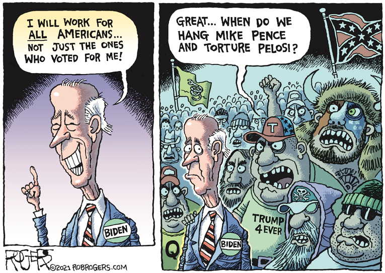 Political/Editorial Cartoon by Rob Rogers on Biden Goes Radical