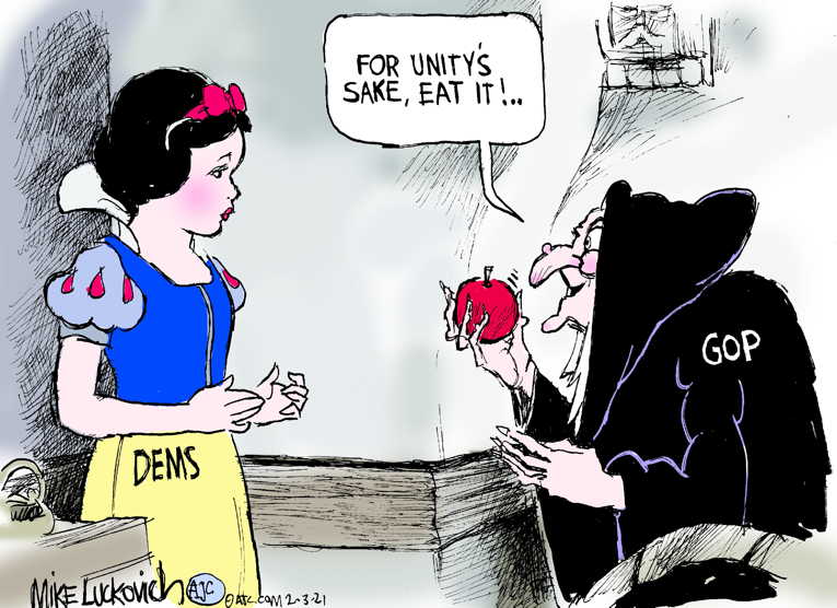 Political/Editorial Cartoon by Mike Luckovich, Atlanta Journal-Constitution on Biden Goes Radical