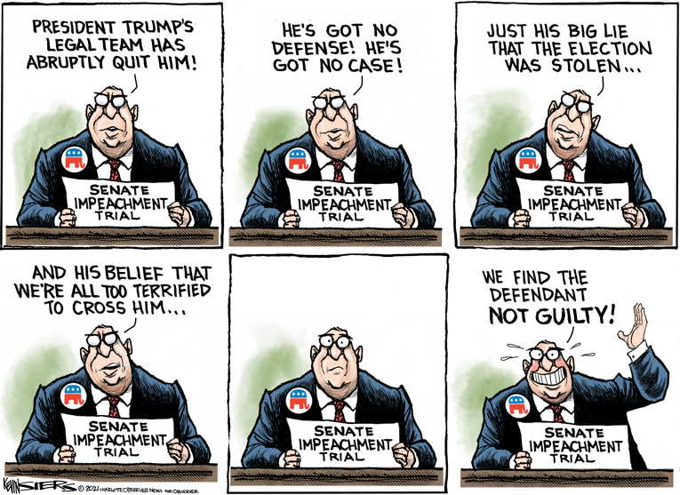 Political/Editorial Cartoon by Kevin Siers, Charlotte Observer on Impeachment Battle Begins