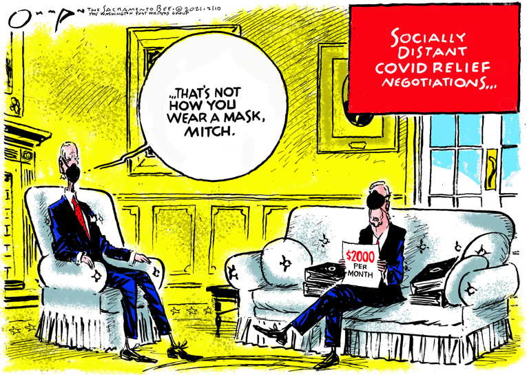 Political/Editorial Cartoon by Jack Ohman, The Oregonian on U.S. Covid Deaths Top 450,000