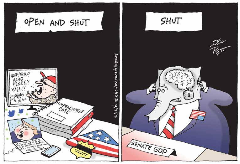 Political/Editorial Cartoon by Joel Pett, Lexington Herald-Leader, CWS/CartoonArts Intl. on Evidence Establishes Trump’s Guilt