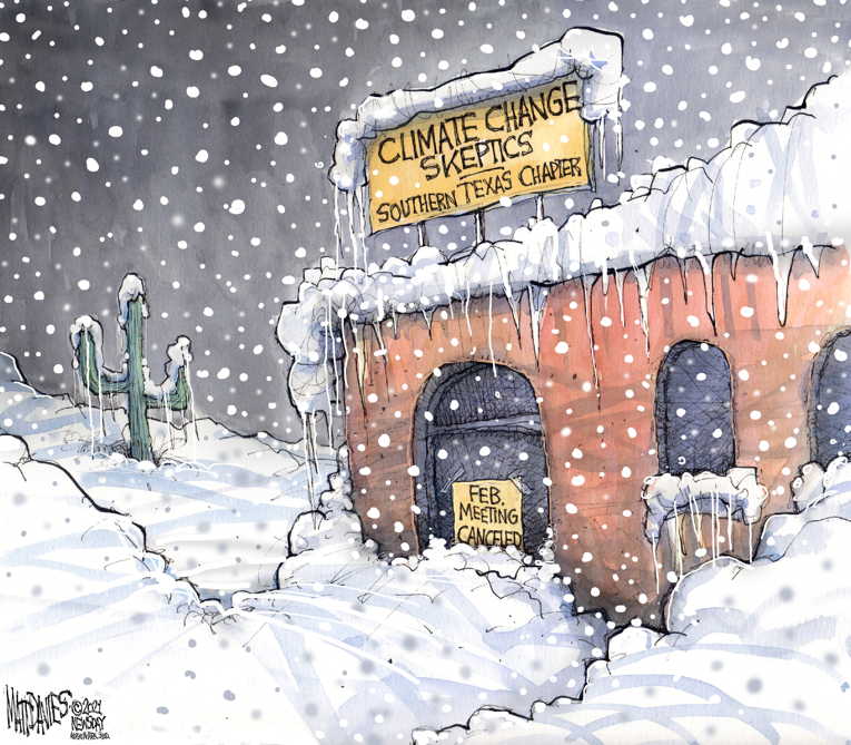 Political/Editorial Cartoon by Matt Davies, Journal News on Texas Freezes