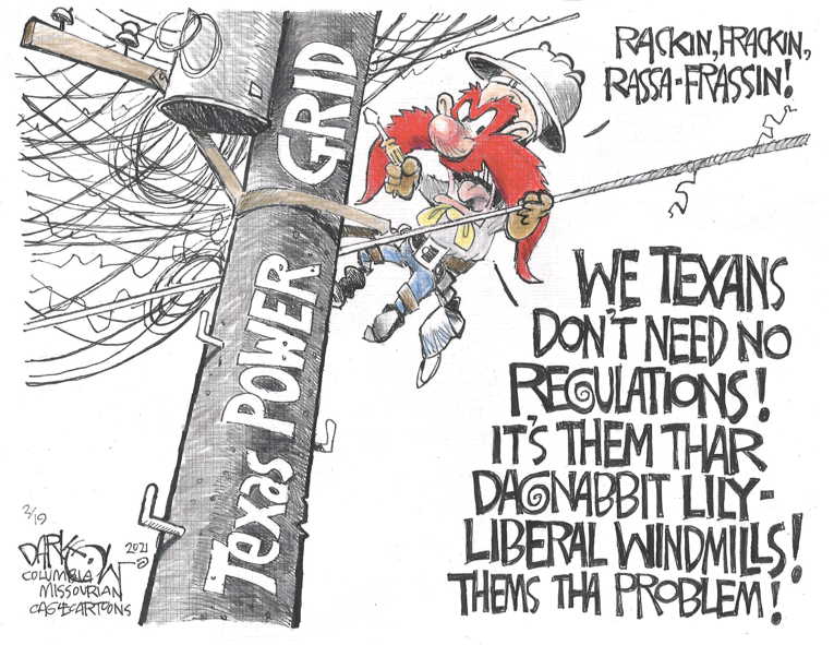 Political/Editorial Cartoon by John Darkow, Columbia Daily Tribune, Missouri on Texas Freezes