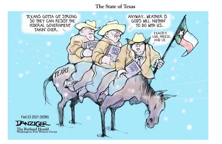 Political/Editorial Cartoon by Jeff Danziger, CWS/CartoonArts Intl. on Texas Freezes