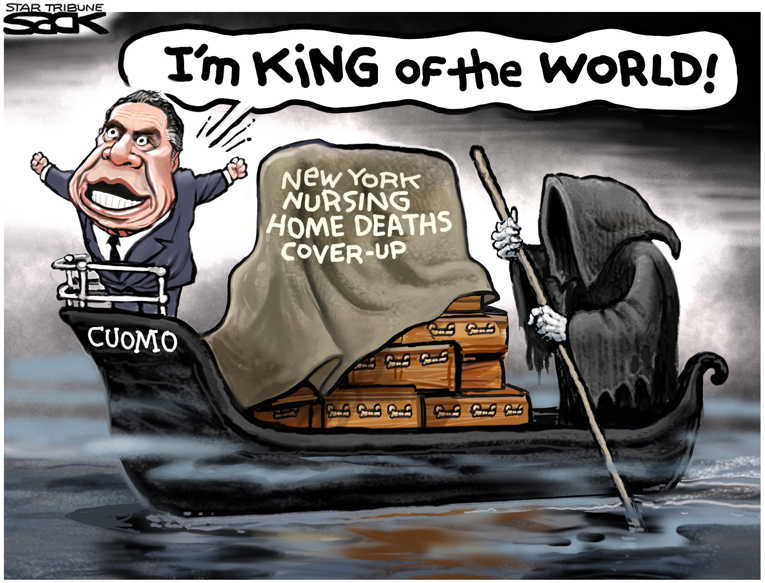 Political/Editorial Cartoon by Steve Sack, Minneapolis Star Tribune on Cuomo Suffering From Covid