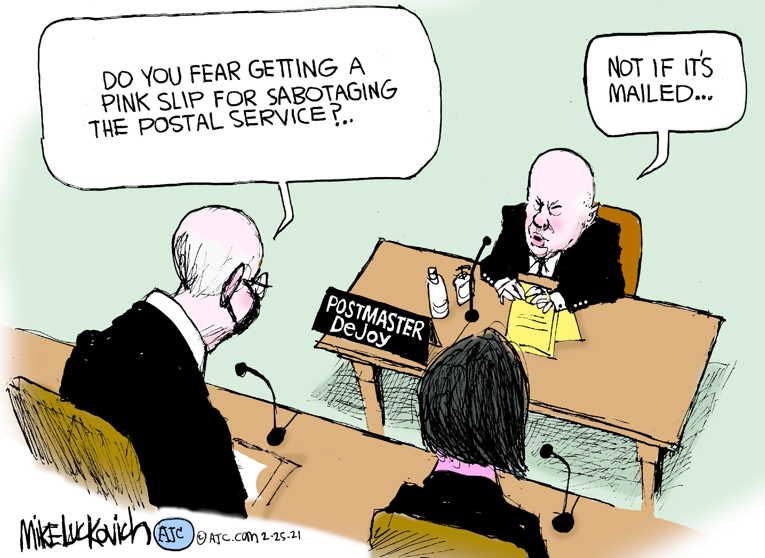 Political/Editorial Cartoon by Mike Luckovich, Atlanta Journal-Constitution on Postmaster Not Fired