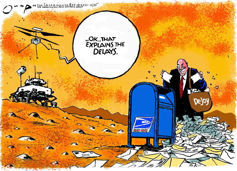 Political/Editorial Cartoon by Jack Ohman, The Oregonian on Postmaster Not Fired