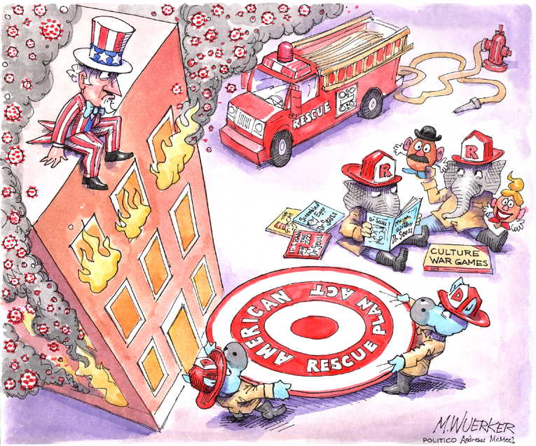 Political/Editorial Cartoon by Matt Wuerker, Politico on Relief Package Stalled