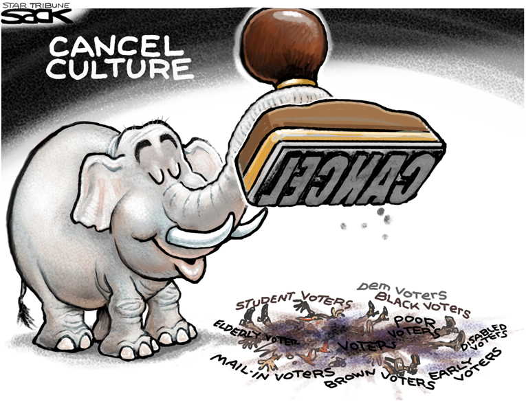 Political/Editorial Cartoon by Steve Sack, Minneapolis Star Tribune on Voting Rights Slashed