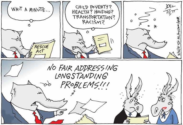 Political/Editorial Cartoon by Joel Pett, Lexington Herald-Leader, CWS/CartoonArts Intl. on Covid Relief Bill Passes