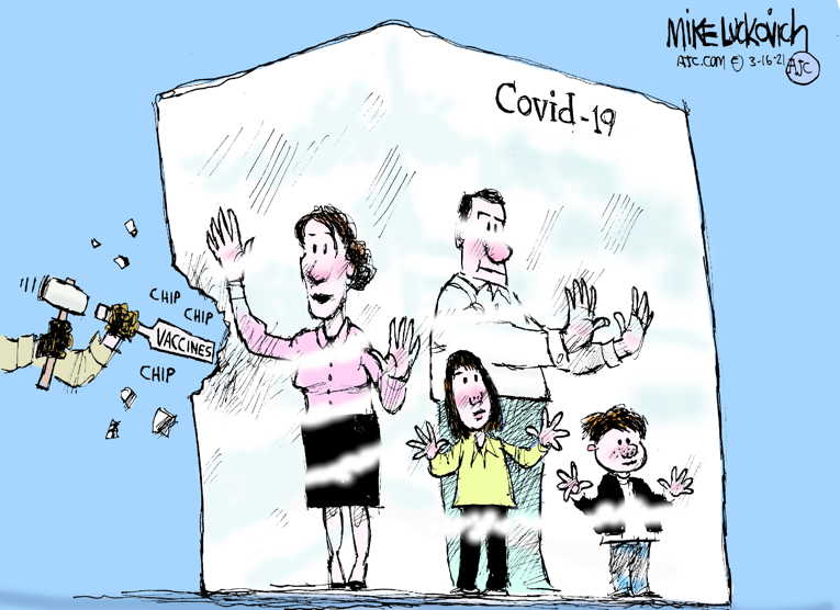 Political/Editorial Cartoon by Mike Luckovich, Atlanta Journal-Constitution on Vaccinations Ramp Up