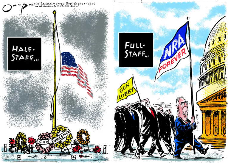 Political/Editorial Cartoon by Jack Ohman, The Oregonian on Gun Stalemate Continues