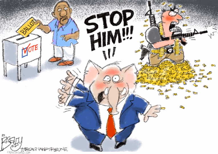 Political/Editorial Cartoon by Pat Bagley, Salt Lake Tribune on Republicans Sound Alarm