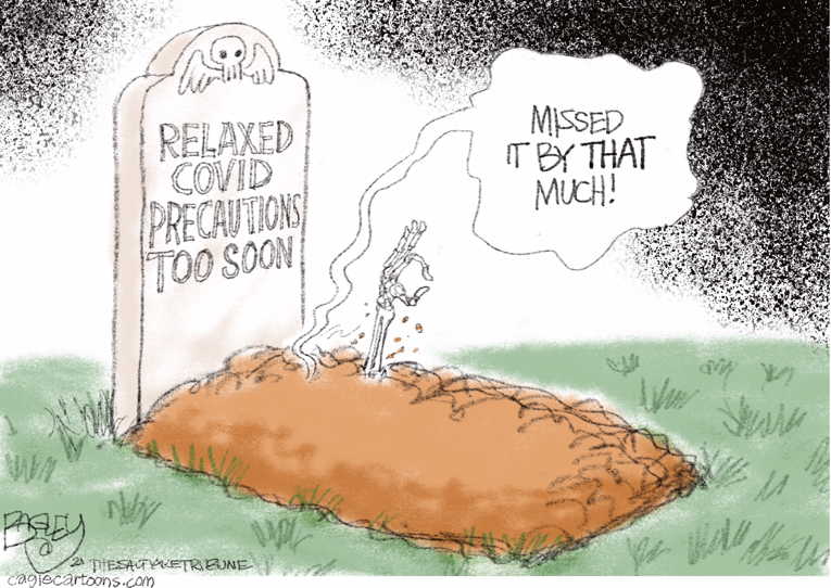 Political/Editorial Cartoon by Pat Bagley, Salt Lake Tribune on Covid Crisis Continues