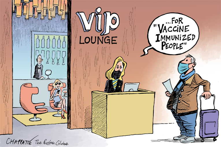 Political/Editorial Cartoon by Patrick Chappatte, International Herald Tribune on Pandemic Crossroads Reached