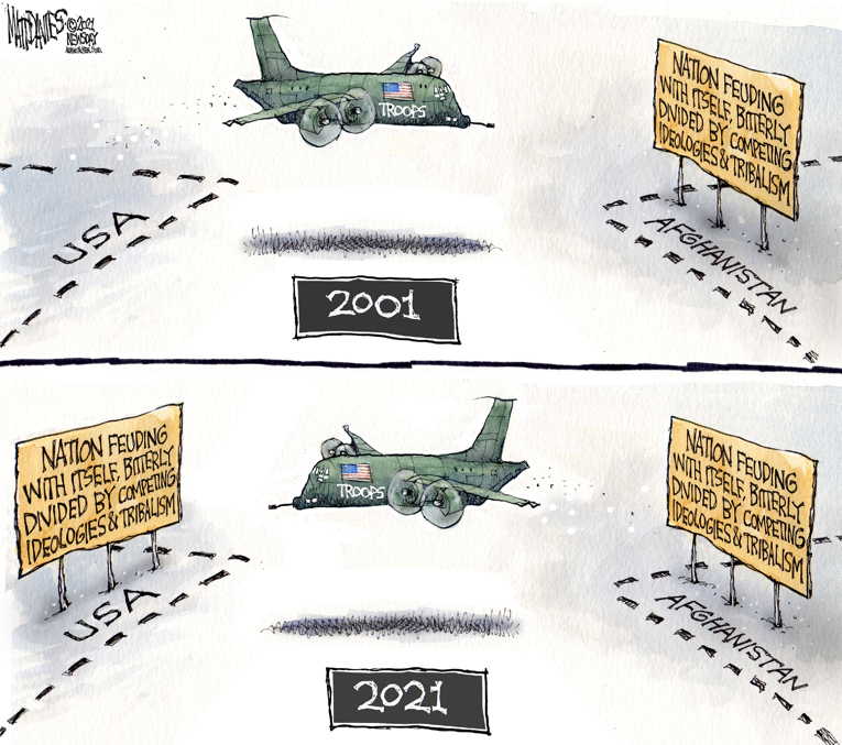 Political/Editorial Cartoon by Matt Davies, Journal News on U.S to Leave Afghanistan