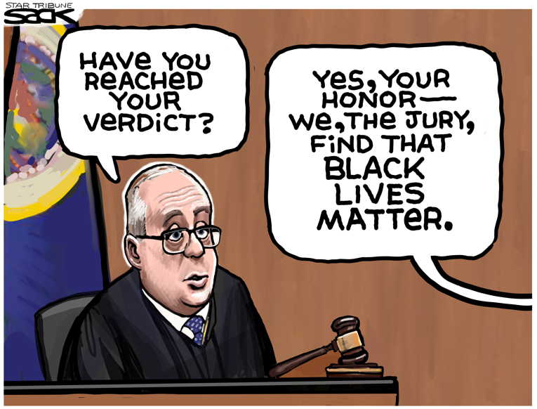 Political/Editorial Cartoon by Steve Sack, Minneapolis Star Tribune on Chauvin Found Guilty