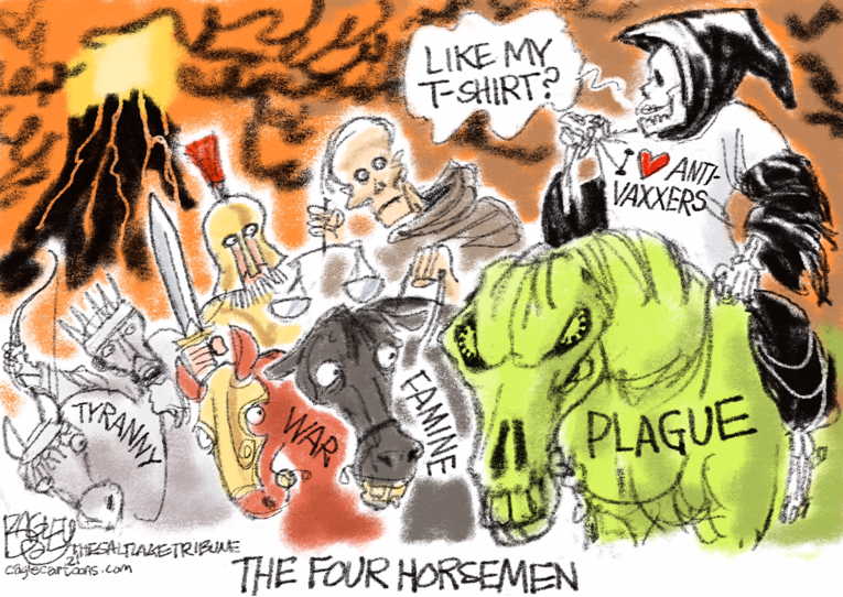 Political/Editorial Cartoon by Pat Bagley, Salt Lake Tribune on Covid Tipping Point Arrives