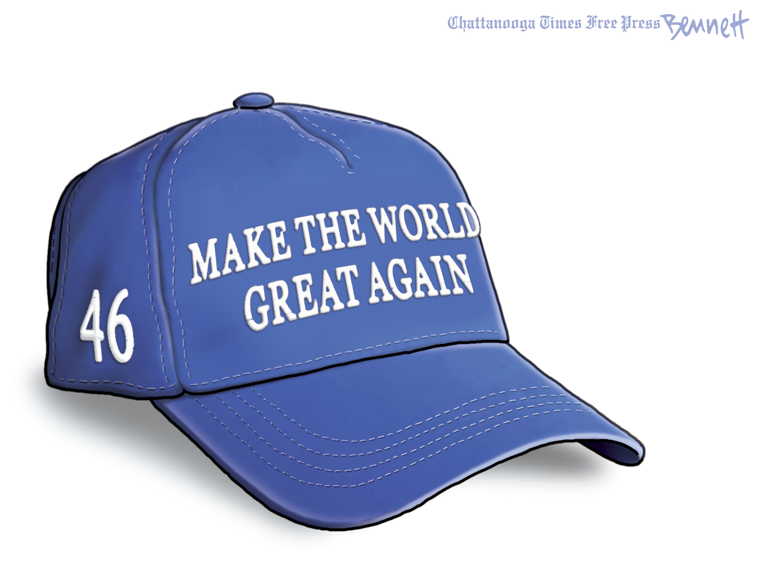 Political/Editorial Cartoon by Clay Bennett, Chattanooga Times Free Press on Biden Celebrates 100 Days