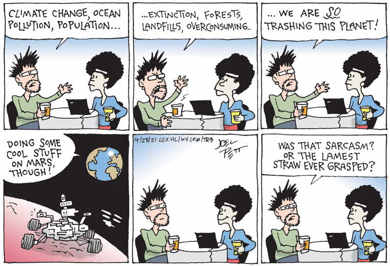 Political/Editorial Cartoon by Joel Pett, Lexington Herald-Leader, CWS/CartoonArts Intl. on Planet Facing Crisis