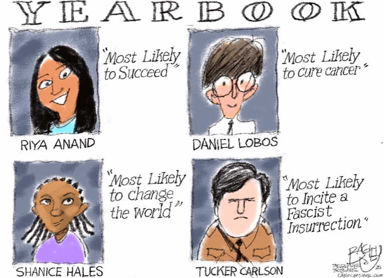 Political/Editorial Cartoon by Pat Bagley, Salt Lake Tribune on Tucker Goes Full Monty