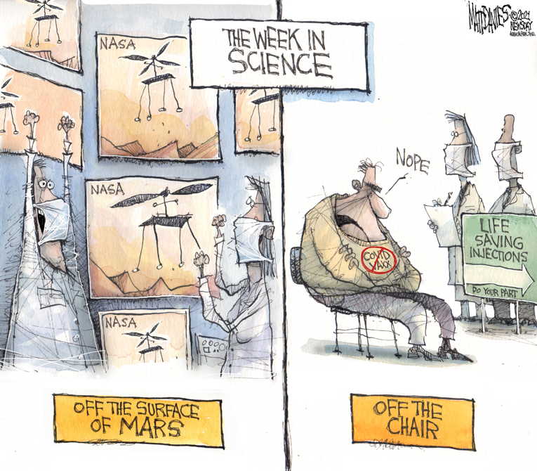 Political/Editorial Cartoon by Matt Davies, Journal News on Vaccination Push Slows