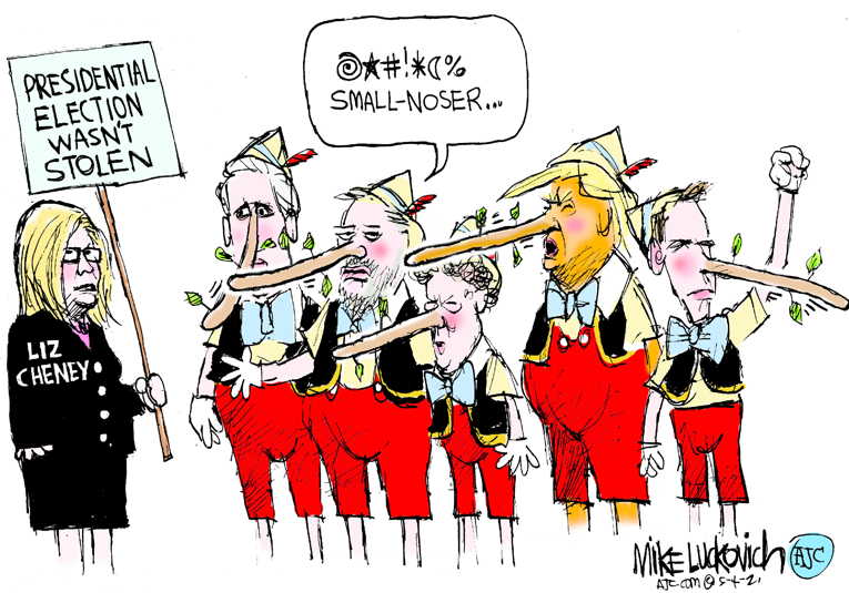 Political/Editorial Cartoon by Mike Luckovich, Atlanta Journal-Constitution on Trumpers to Defrock Cheney