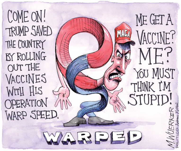 Political/Editorial Cartoon by Matt Wuerker, Politico on Anti-Vaxxers Dig In