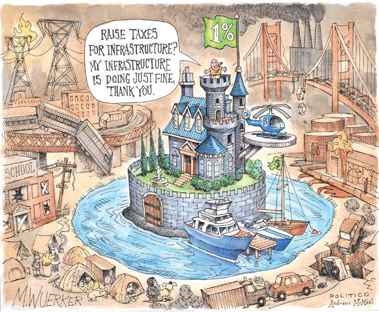 Political/Editorial Cartoon by Matt Wuerker, Politico on Infrastructure Bill Stalls