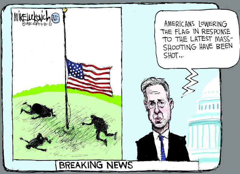 Political/Editorial Cartoon by Mike Luckovich, Atlanta Journal-Constitution on Yet Another Mass Shooting