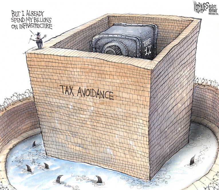 Political/Editorial Cartoon by Matt Davies, Journal News on Tax Revenue Declines