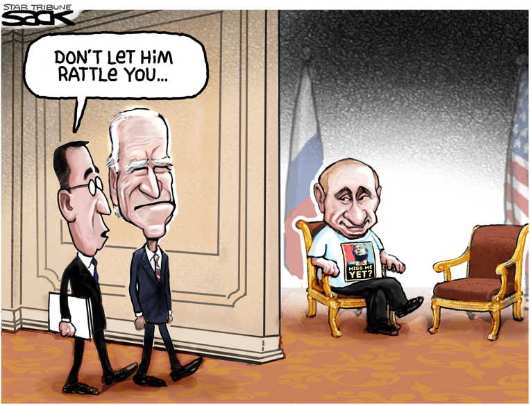 Political/Editorial Cartoon by Steve Sack, Minneapolis Star Tribune on Biden Meets Putin