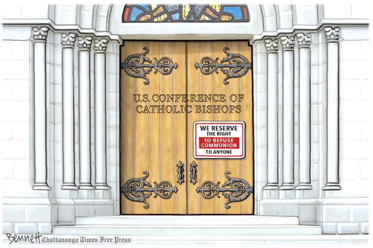 Political/Editorial Cartoon by Clay Bennett, Chattanooga Times Free Press on Church Leaders Admonish Biden