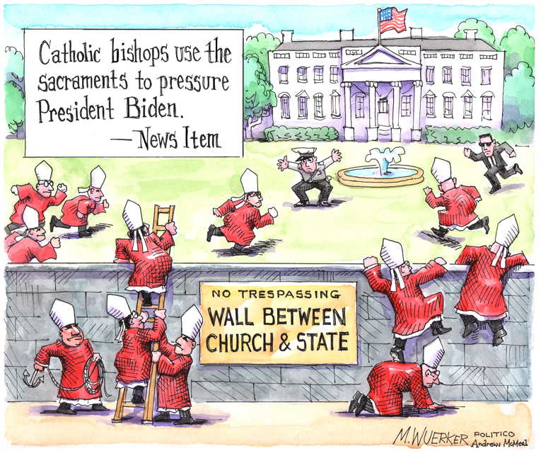 Political/Editorial Cartoon by Matt Wuerker, Politico on Church Leaders Admonish Biden