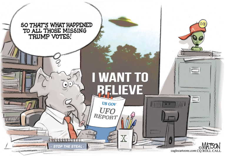 Political/Editorial Cartoon by RJ Matson, Cagle Cartoons on Government Releases UFO Report