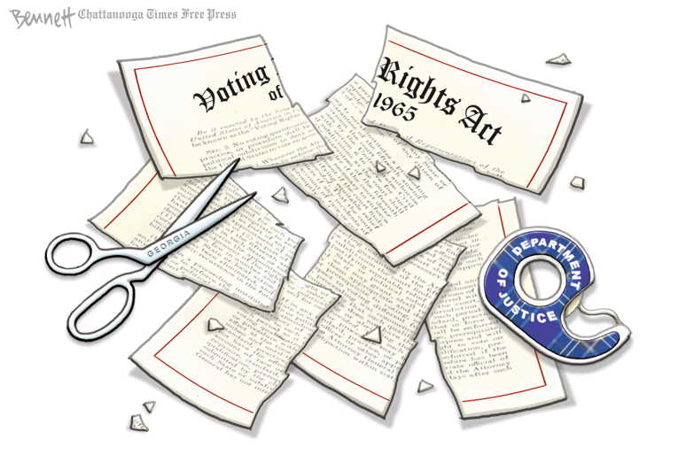 Political/Editorial Cartoon by Clay Bennett, Chattanooga Times Free Press on GOP Targets Democracy