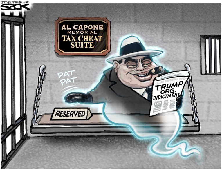 Political/Editorial Cartoon by Steve Sack, Minneapolis Star Tribune on Trump Organization Indicted