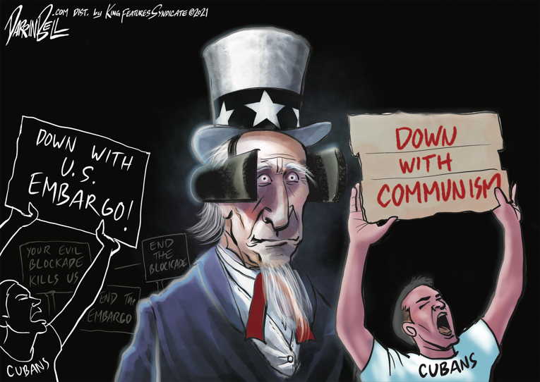 Political/Editorial Cartoon by Darrin Bell, Washington Post Writers Group on Cuba Embargo Hits Pay Dirt