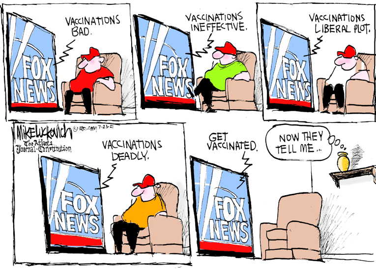 Political/Editorial Cartoon by Mike Luckovich, Atlanta Journal-Constitution on Fox Ratings Up